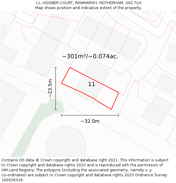 11, HOOBER COURT, RAWMARSH, ROTHERHAM, S62 7LH: Plot and title map