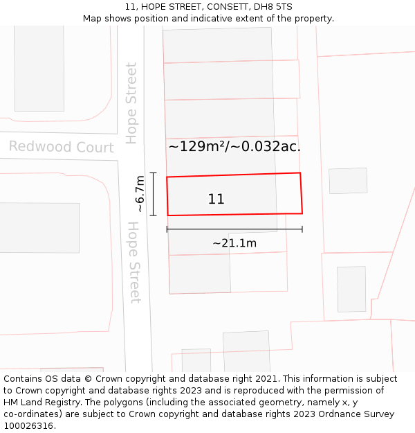 11, HOPE STREET, CONSETT, DH8 5TS: Plot and title map