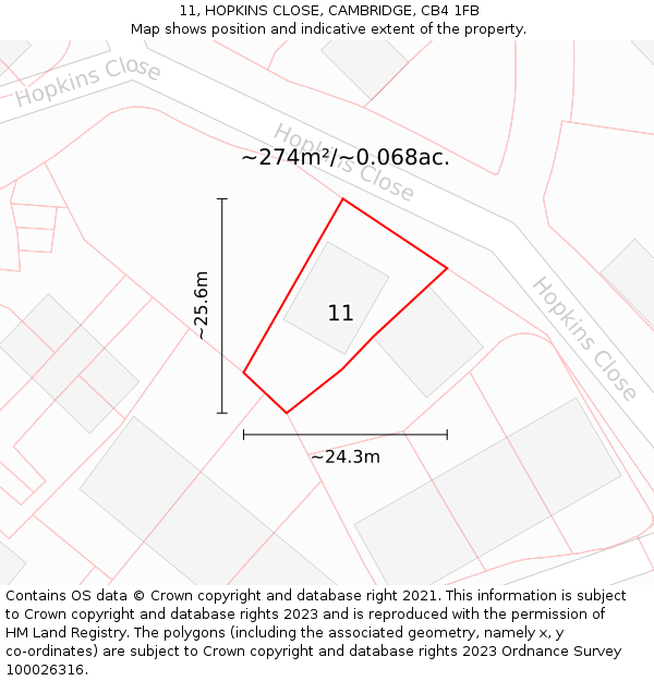 11, HOPKINS CLOSE, CAMBRIDGE, CB4 1FB: Plot and title map