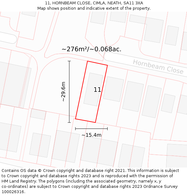 11, HORNBEAM CLOSE, CIMLA, NEATH, SA11 3XA: Plot and title map