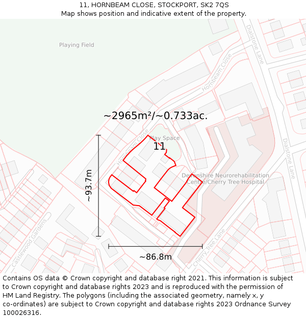 11, HORNBEAM CLOSE, STOCKPORT, SK2 7QS: Plot and title map