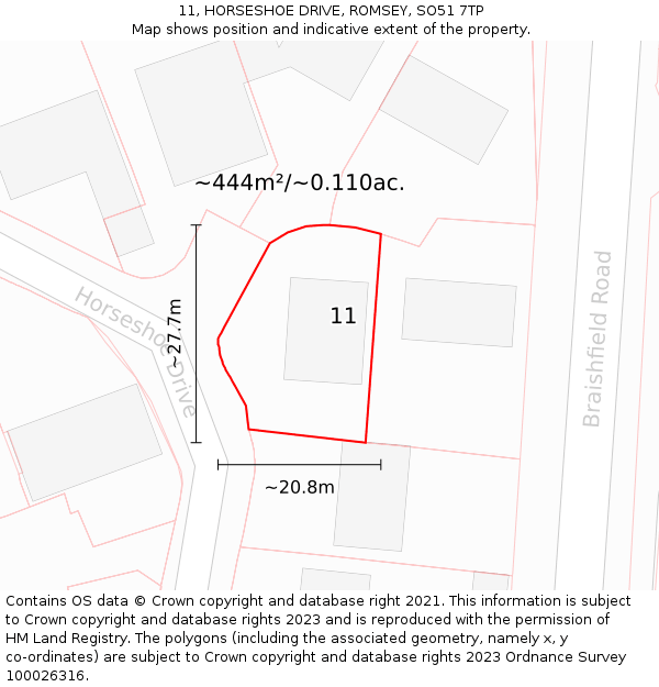 11, HORSESHOE DRIVE, ROMSEY, SO51 7TP: Plot and title map