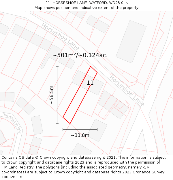 11, HORSESHOE LANE, WATFORD, WD25 0LN: Plot and title map