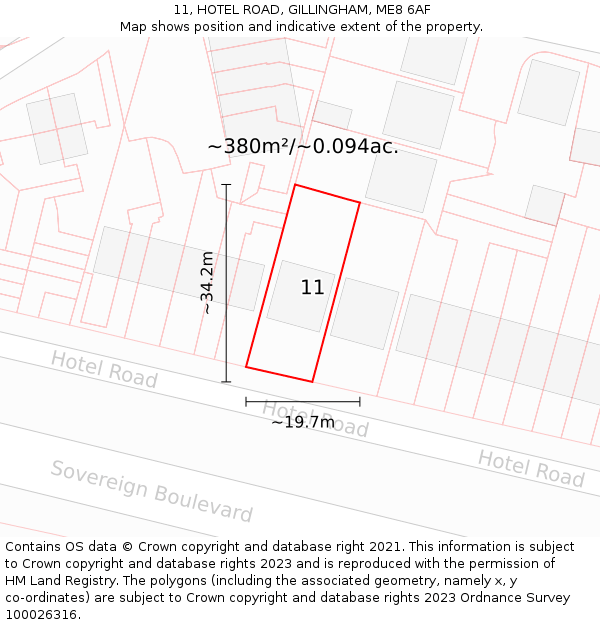 11, HOTEL ROAD, GILLINGHAM, ME8 6AF: Plot and title map