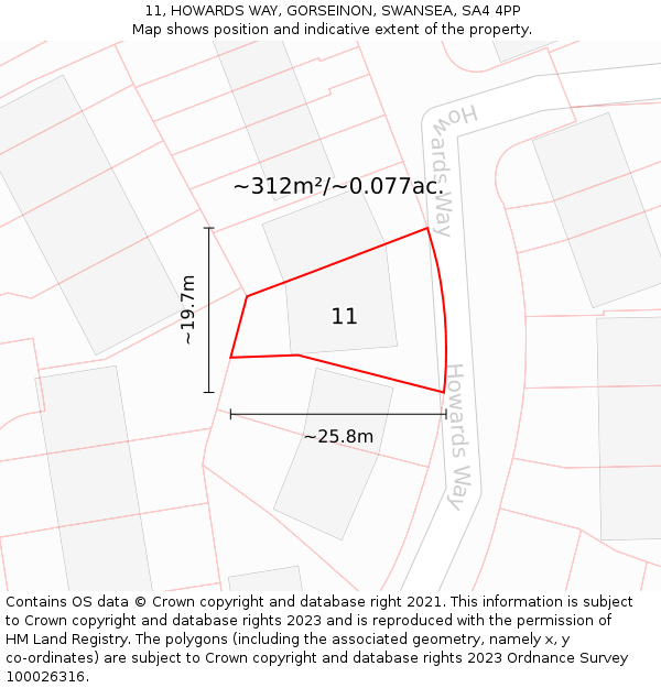 11, HOWARDS WAY, GORSEINON, SWANSEA, SA4 4PP: Plot and title map