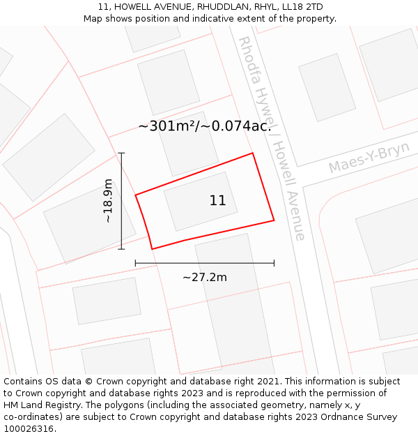 11, HOWELL AVENUE, RHUDDLAN, RHYL, LL18 2TD: Plot and title map