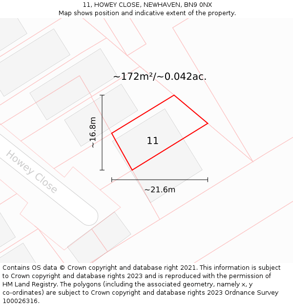 11, HOWEY CLOSE, NEWHAVEN, BN9 0NX: Plot and title map