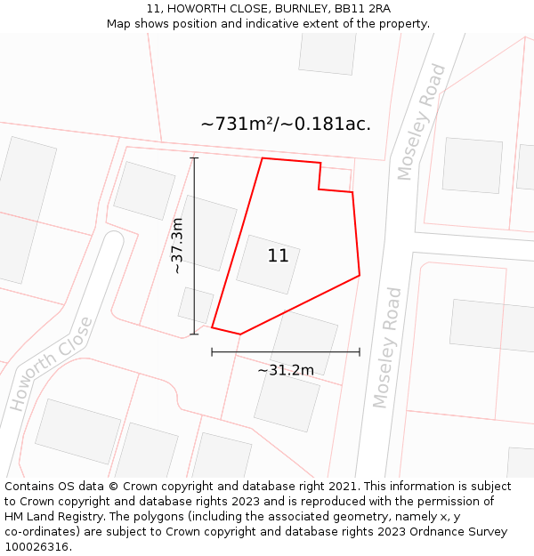 11, HOWORTH CLOSE, BURNLEY, BB11 2RA: Plot and title map