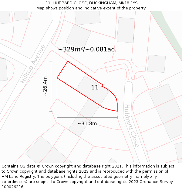 11, HUBBARD CLOSE, BUCKINGHAM, MK18 1YS: Plot and title map