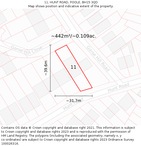 11, HUNT ROAD, POOLE, BH15 3QD: Plot and title map