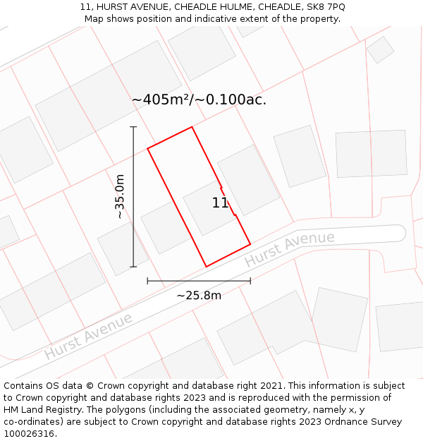 11, HURST AVENUE, CHEADLE HULME, CHEADLE, SK8 7PQ: Plot and title map