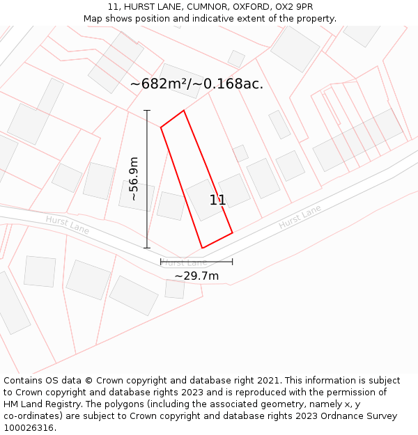 11, HURST LANE, CUMNOR, OXFORD, OX2 9PR: Plot and title map