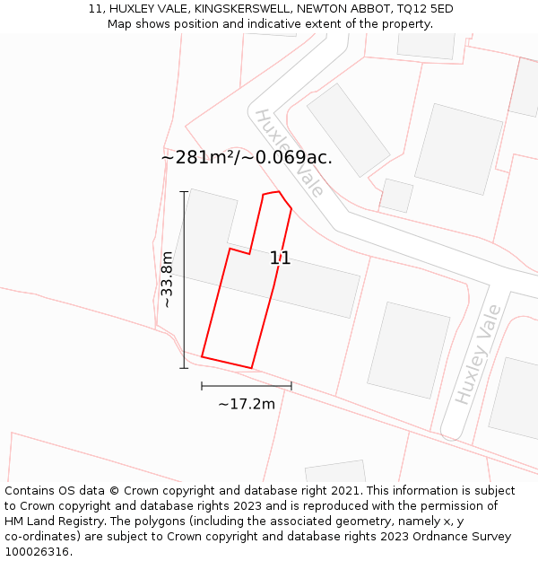 11, HUXLEY VALE, KINGSKERSWELL, NEWTON ABBOT, TQ12 5ED: Plot and title map