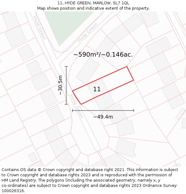 11, HYDE GREEN, MARLOW, SL7 1QL: Plot and title map