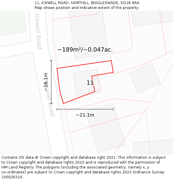 11, ICKWELL ROAD, NORTHILL, BIGGLESWADE, SG18 9AA: Plot and title map