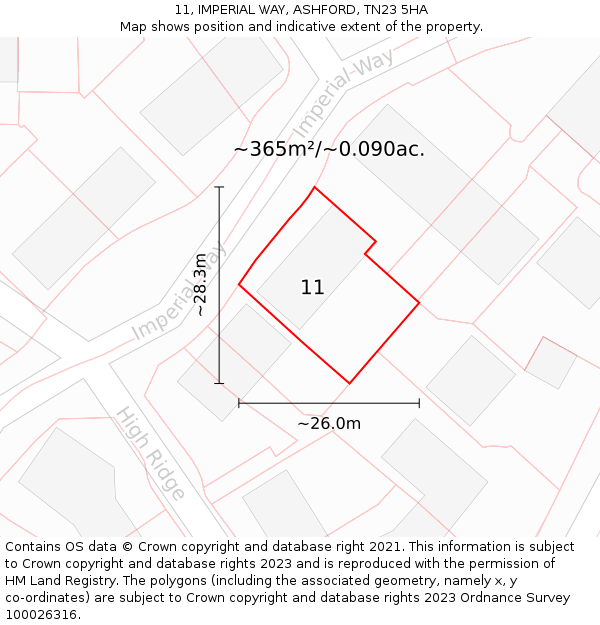 11, IMPERIAL WAY, ASHFORD, TN23 5HA: Plot and title map