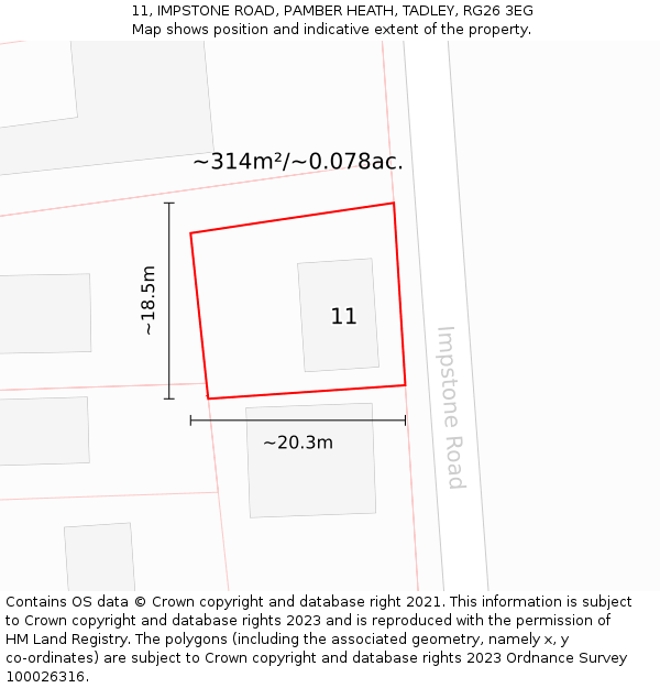 11, IMPSTONE ROAD, PAMBER HEATH, TADLEY, RG26 3EG: Plot and title map