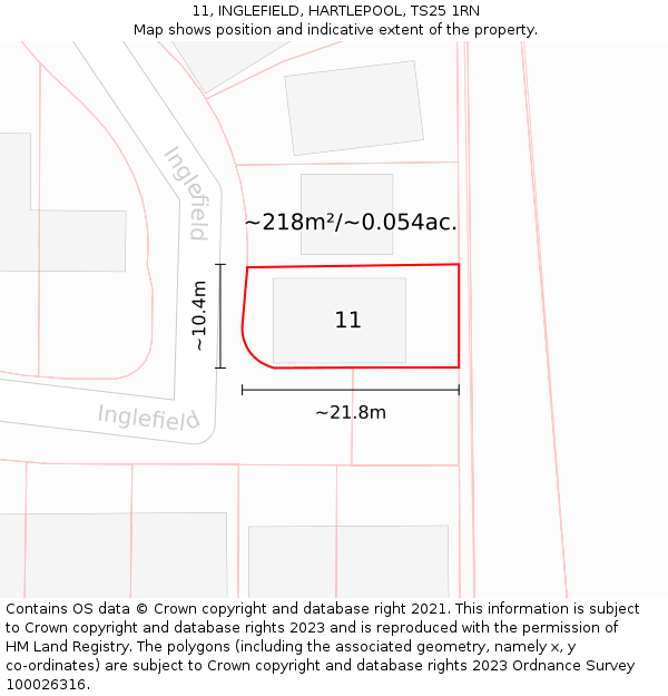 11, INGLEFIELD, HARTLEPOOL, TS25 1RN: Plot and title map