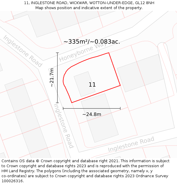 11, INGLESTONE ROAD, WICKWAR, WOTTON-UNDER-EDGE, GL12 8NH: Plot and title map