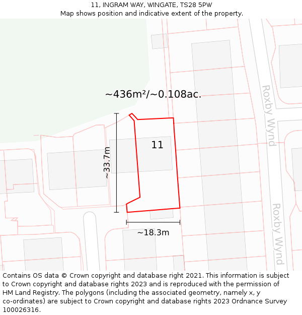 11, INGRAM WAY, WINGATE, TS28 5PW: Plot and title map