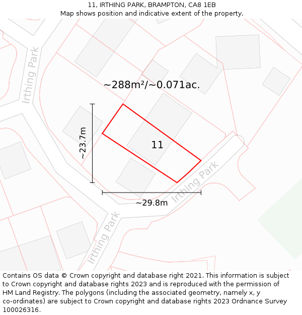 11, IRTHING PARK, BRAMPTON, CA8 1EB: Plot and title map