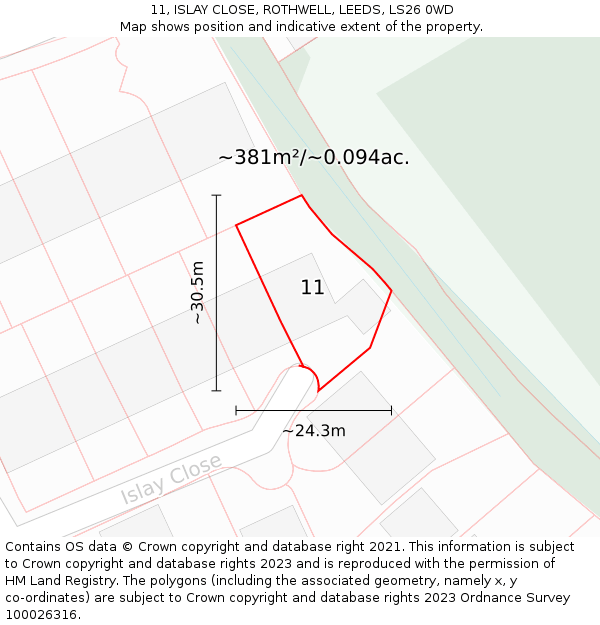 11, ISLAY CLOSE, ROTHWELL, LEEDS, LS26 0WD: Plot and title map