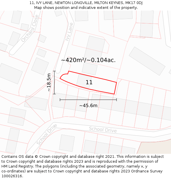 11, IVY LANE, NEWTON LONGVILLE, MILTON KEYNES, MK17 0DJ: Plot and title map