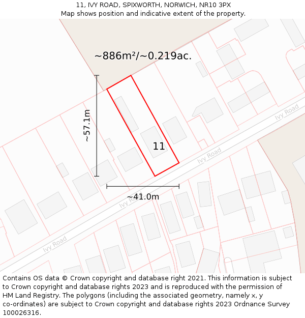 11, IVY ROAD, SPIXWORTH, NORWICH, NR10 3PX: Plot and title map