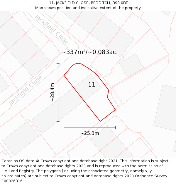 11, JACKFIELD CLOSE, REDDITCH, B98 0BF: Plot and title map