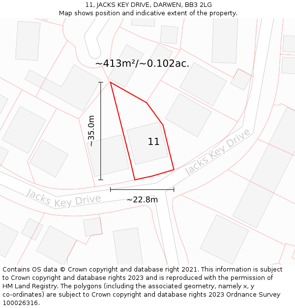 11, JACKS KEY DRIVE, DARWEN, BB3 2LG: Plot and title map