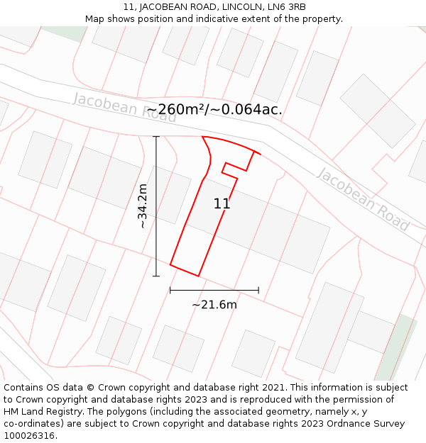 11, JACOBEAN ROAD, LINCOLN, LN6 3RB: Plot and title map