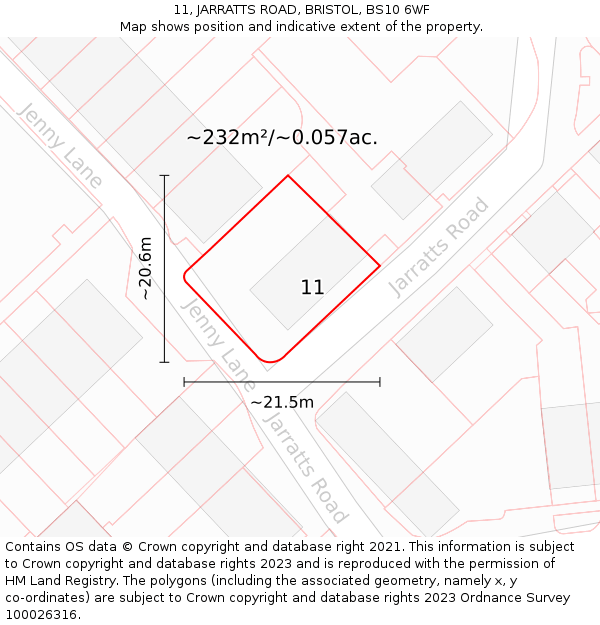 11, JARRATTS ROAD, BRISTOL, BS10 6WF: Plot and title map