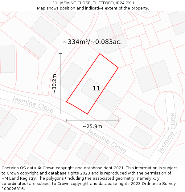 11, JASMINE CLOSE, THETFORD, IP24 2XH: Plot and title map