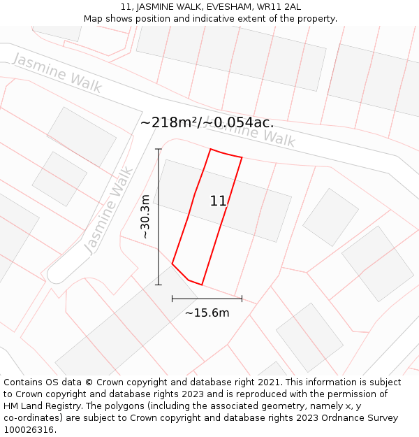 11, JASMINE WALK, EVESHAM, WR11 2AL: Plot and title map