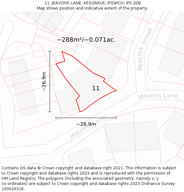 11, JEAVONS LANE, KESGRAVE, IPSWICH, IP5 2EB: Plot and title map