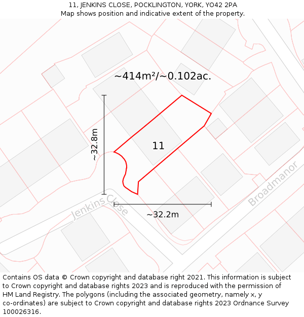 11, JENKINS CLOSE, POCKLINGTON, YORK, YO42 2PA: Plot and title map