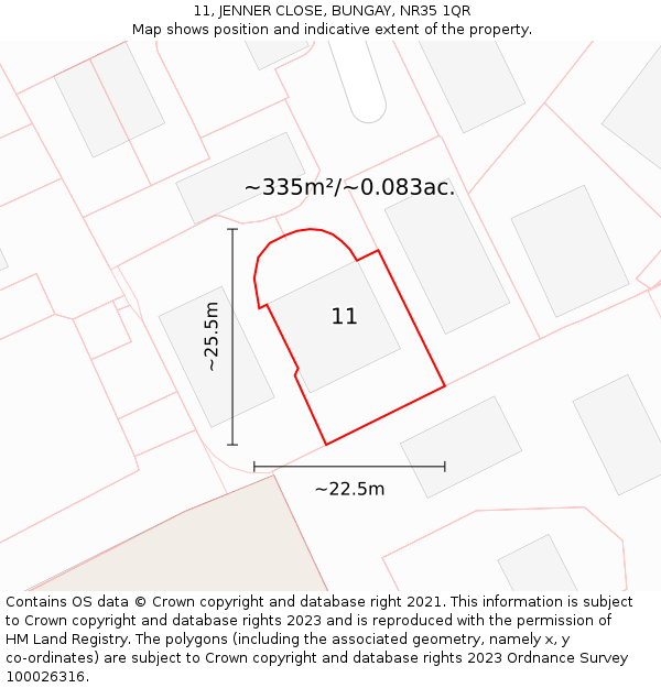 11, JENNER CLOSE, BUNGAY, NR35 1QR: Plot and title map