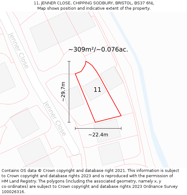 11, JENNER CLOSE, CHIPPING SODBURY, BRISTOL, BS37 6NL: Plot and title map