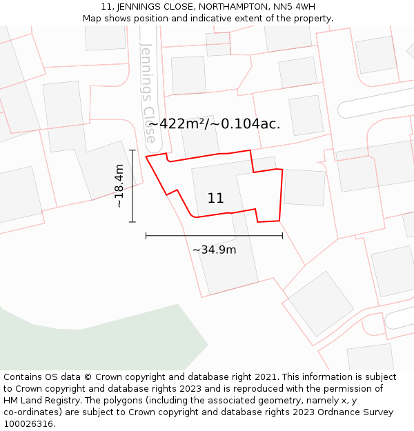 11, JENNINGS CLOSE, NORTHAMPTON, NN5 4WH: Plot and title map