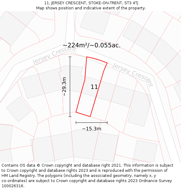 11, JERSEY CRESCENT, STOKE-ON-TRENT, ST3 4TJ: Plot and title map