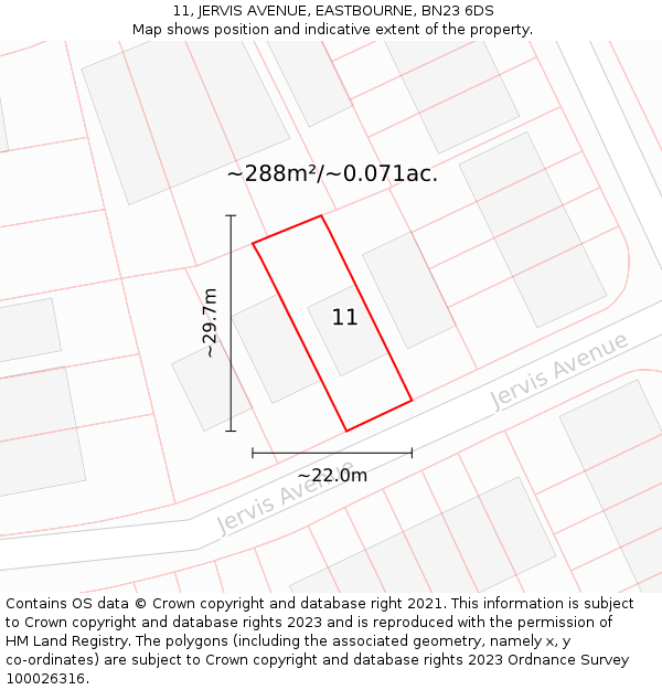 11, JERVIS AVENUE, EASTBOURNE, BN23 6DS: Plot and title map