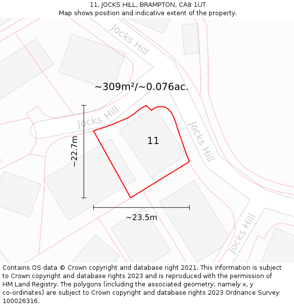 11, JOCKS HILL, BRAMPTON, CA8 1UT: Plot and title map