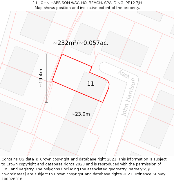 11, JOHN HARRISON WAY, HOLBEACH, SPALDING, PE12 7JH: Plot and title map