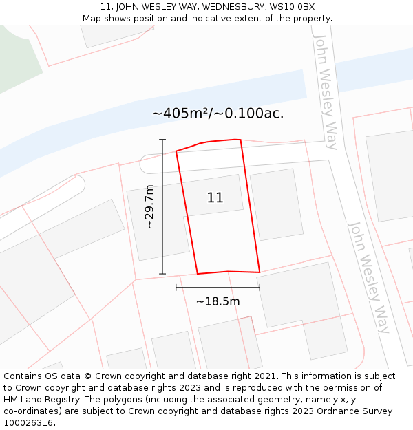 11, JOHN WESLEY WAY, WEDNESBURY, WS10 0BX: Plot and title map