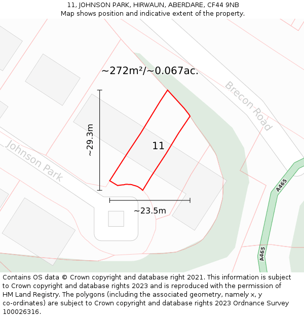 11, JOHNSON PARK, HIRWAUN, ABERDARE, CF44 9NB: Plot and title map