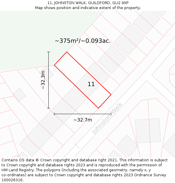 11, JOHNSTON WALK, GUILDFORD, GU2 9XP: Plot and title map