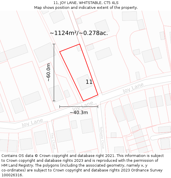 11, JOY LANE, WHITSTABLE, CT5 4LS: Plot and title map