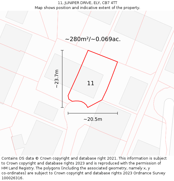 11, JUNIPER DRIVE, ELY, CB7 4TT: Plot and title map