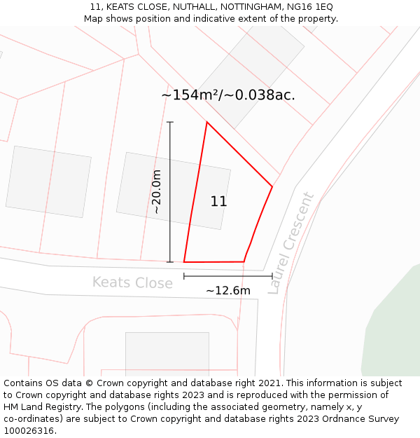 11, KEATS CLOSE, NUTHALL, NOTTINGHAM, NG16 1EQ: Plot and title map