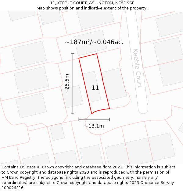 11, KEEBLE COURT, ASHINGTON, NE63 9SF: Plot and title map